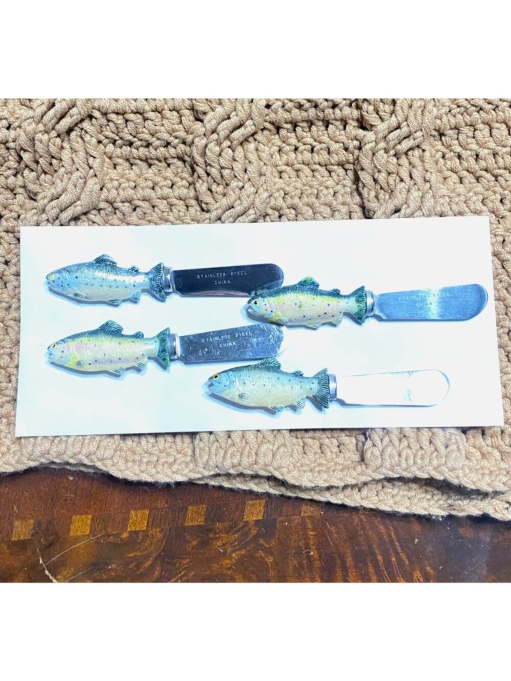 Fish Handle Stainless Steel Spreader Set Of 4 For Cheese Or Butter Hand-Painted